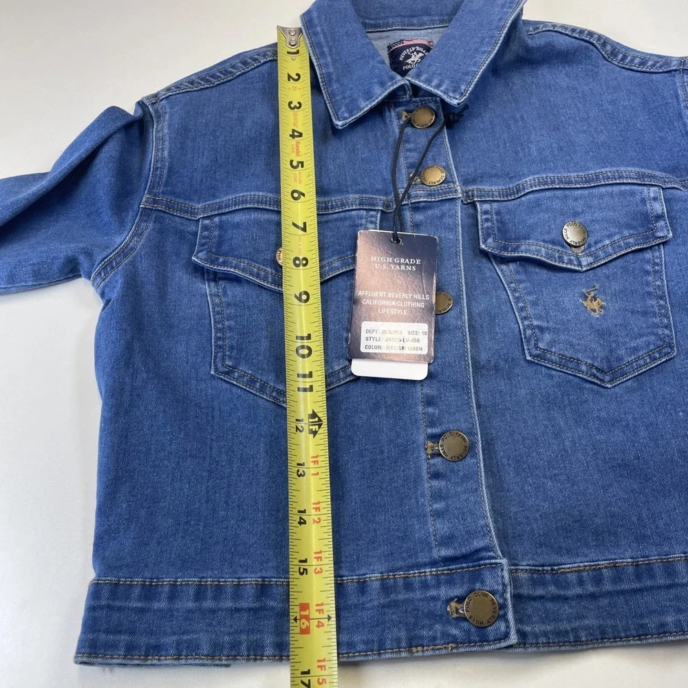NWT Beverly Hills Polo Club Denim Long Sleeve Pockets‎ Logo Jacket girl's 10